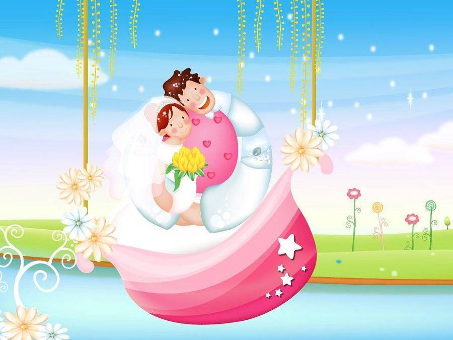 Cute Love Cartoon Couple Wallpaper