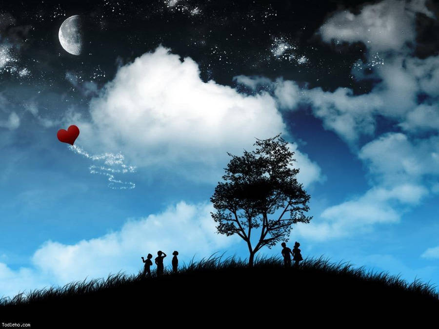 Cute Love Cloudy Sky Wallpaper