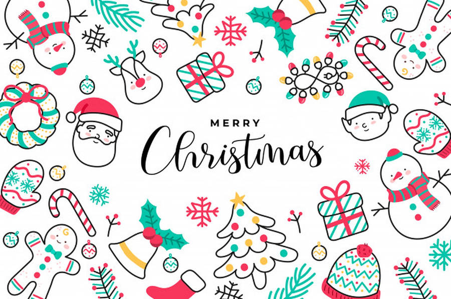 Cute Merry Christmas Doodle Banner Wallpaper