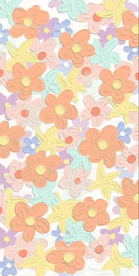 Cute Mobile Orange Floral Painting Wallpaper