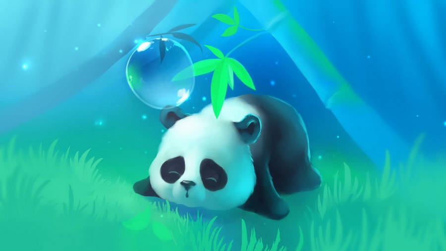 Cute Panda Sleeping On A Grass Wallpaper