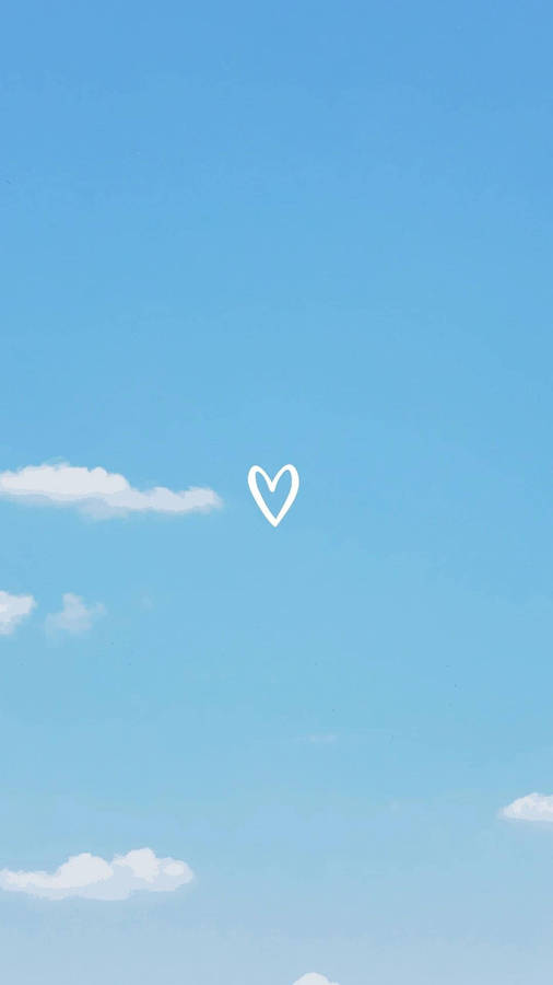 Cute Pastel Blue Aesthetic Heart Line Art Wallpaper