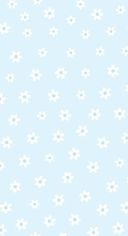 Cute Pastel Blue Aesthetic White Flowers Wallpaper