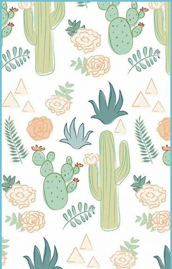 Cute Pastel Cactus Art Mobile Wallpaper