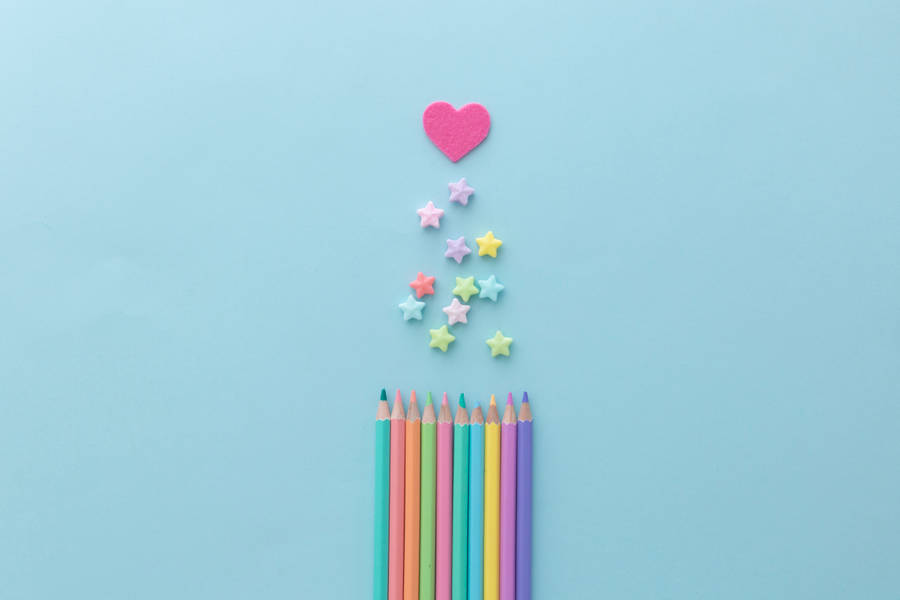 Cute Pastel Colors Heart And Stars Wallpaper