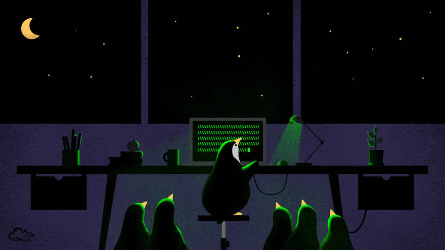 Cute Penguins At Desk Wallpaper