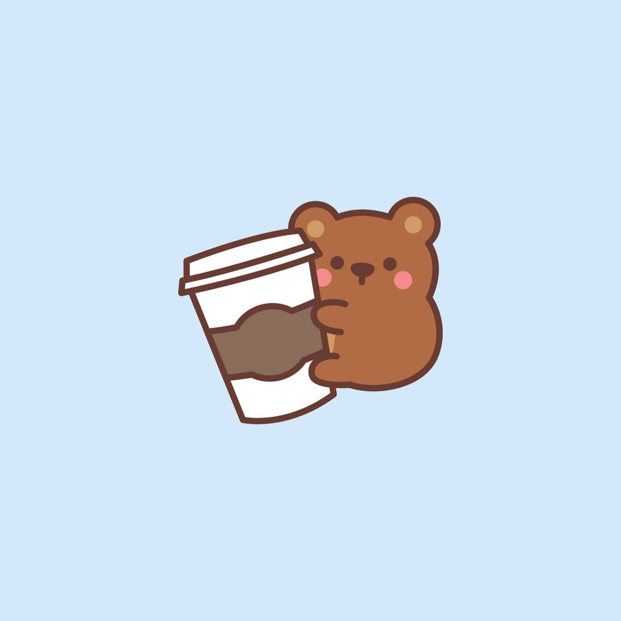 Cute Pfp Bear With Coffee Cup Wallpaper