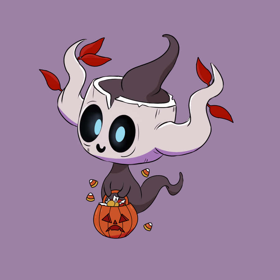 Cute Phantump Holding Pumpkin Wallpaper