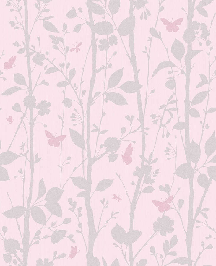 Cute Pink Butterfly On Plant Silhouette Wallpaper