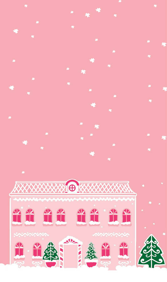 Cute Pink Christmas House Wallpaper