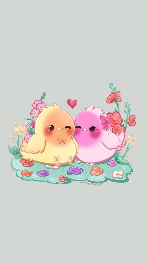 Cute Pink Love Birds Wallpaper