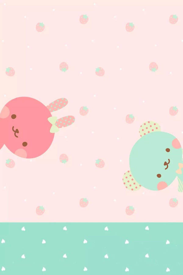 Cute Pink Rabbit And Green Bear Wallpaper