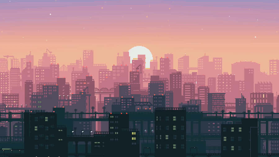 Cute Pixel Desktop Buildings Wallpaper