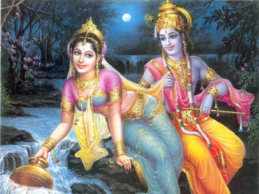 Cute Radha Krishna In The River Wallpaper