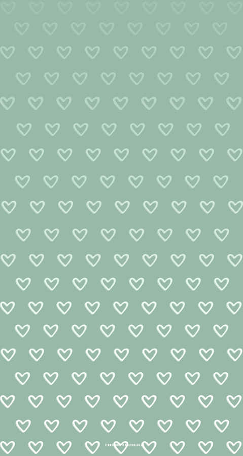 Cute Sage Green Hearts Pattern Wallpaper