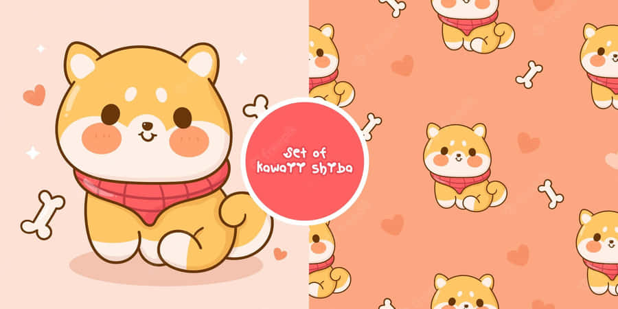 Cute Shiba Inu Pattern Wallpaper