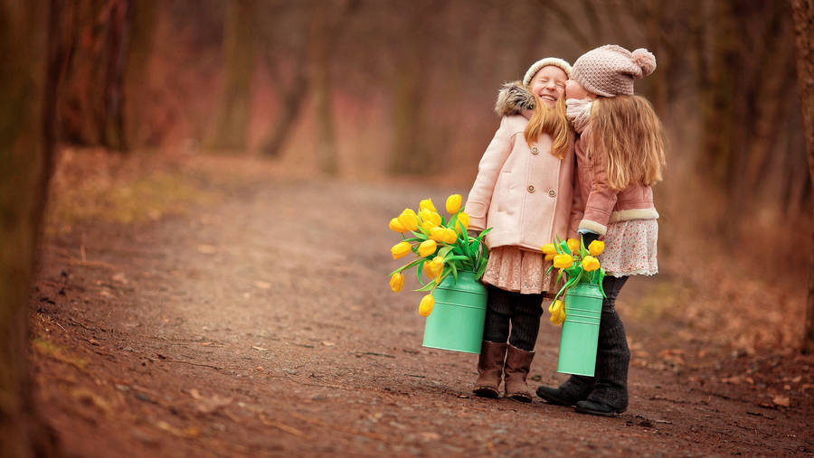 Cute Sisters Kissing Hd Wallpaper