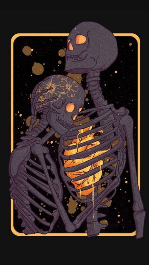 Cute Skeleton Iphone Couple Hugging Wallpaper