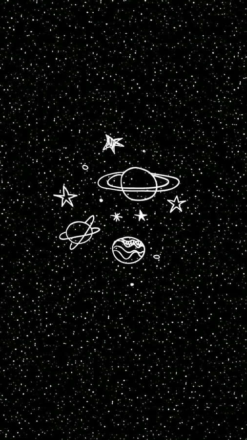 Cute Space Ringed Planet Doodle Wallpaper