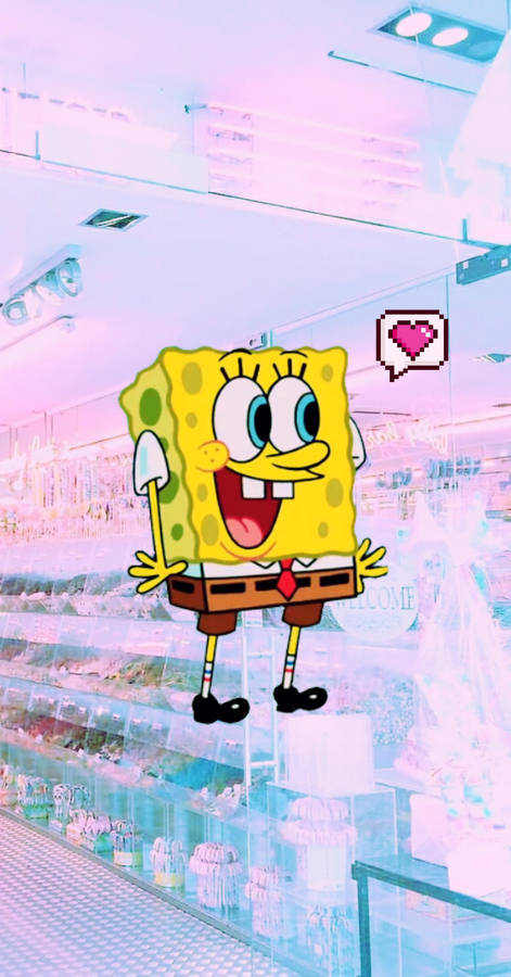 Cute Spongebob Pixel Heart Sticker Wallpaper