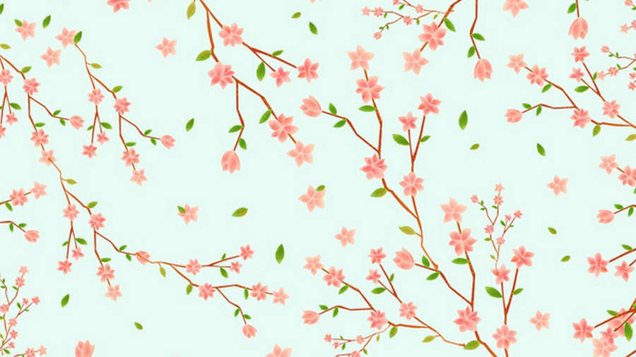 Cute Spring Digital Cherry Blossoms Wallpaper