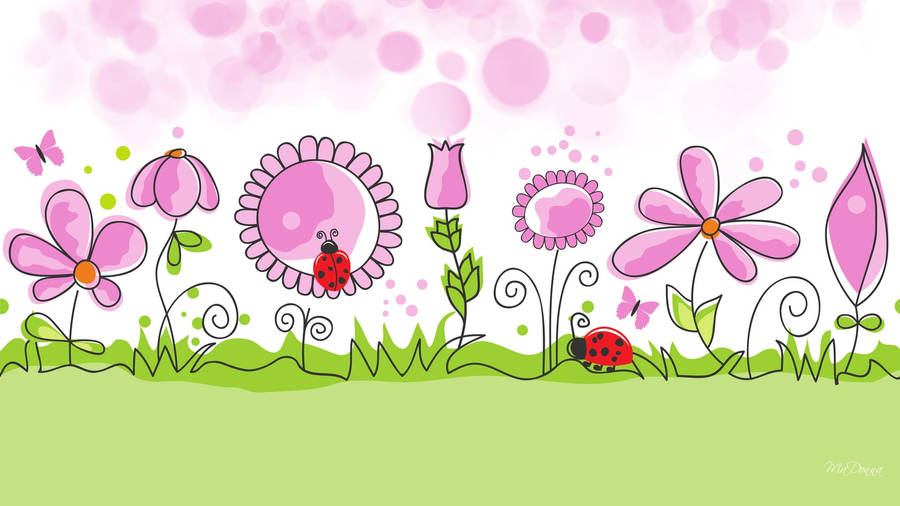 Cute Spring Flower Field Art Wallpaper