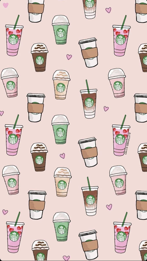 Cute Starbucks Cups Pattern Art Wallpaper