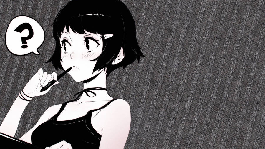 Cute Thinking Anime Girl Black And White Pfp Wallpaper