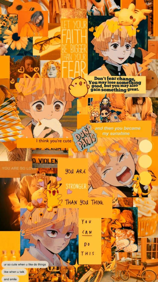 Cute Zenitsu Yellow-themed Collage Wallpaper