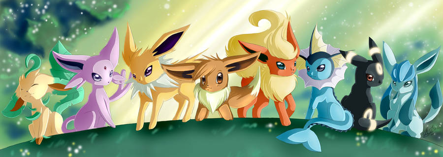 Cuteness Overload: Glaceon, Eevee And Their Pokémon Friends Wallpaper