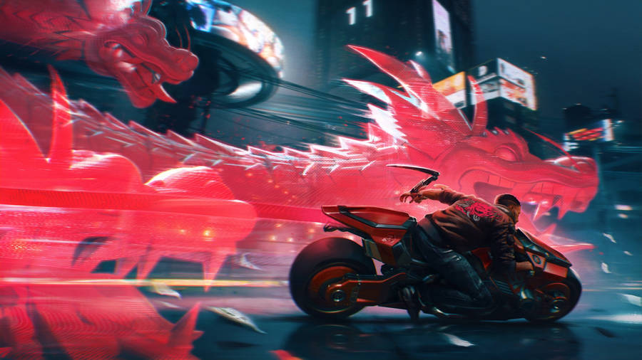 Cyberpunk 2560x1440 Red Dragon Wallpaper