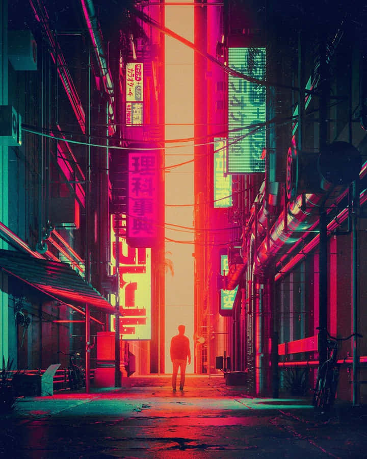 Cyberpunk Alleyway Silhouette Wallpaper