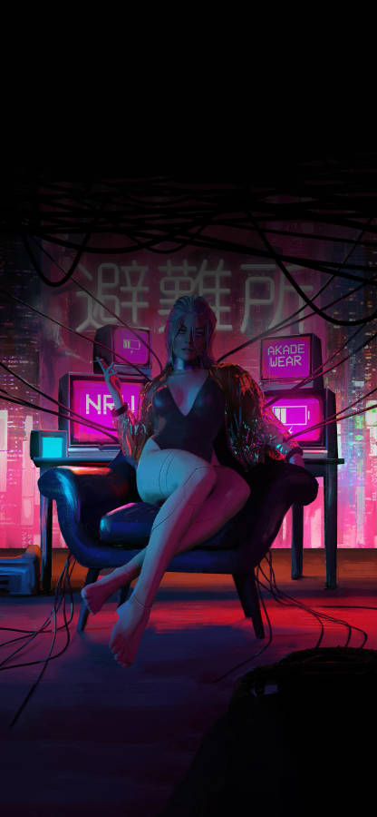 Cyberpunk Female On A Couch Iphone Wallpaper