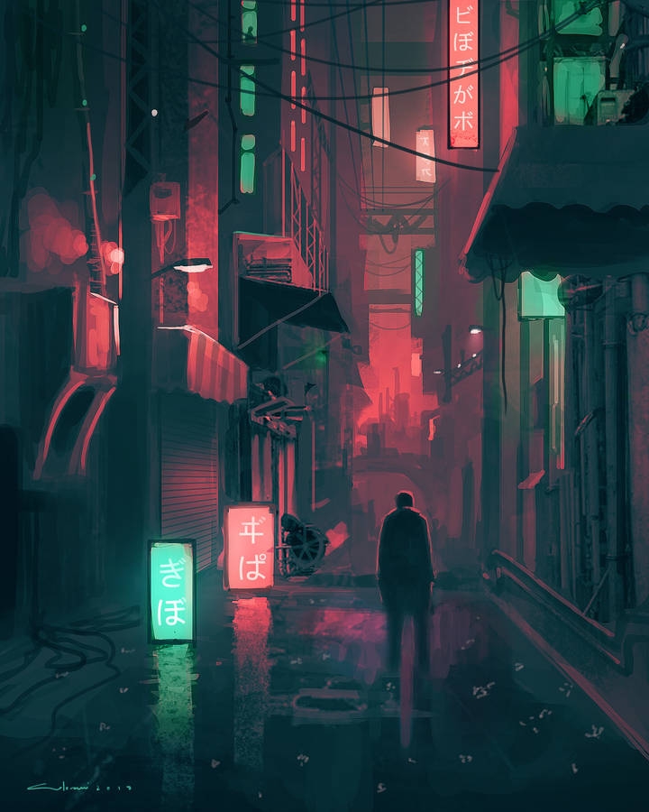 Cyberpunk-inspired Artwork Alone Phone Background Wallpaper