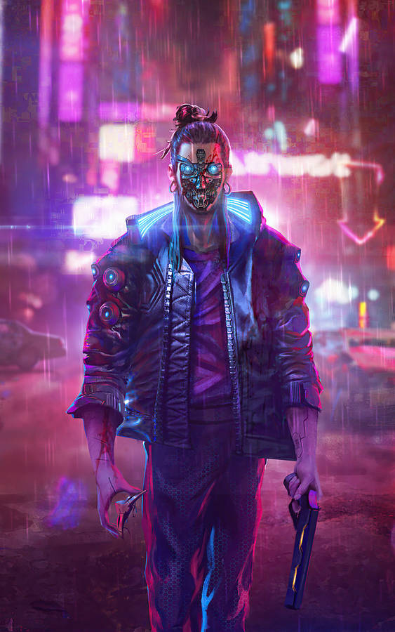 Cyberpunk Male Android Mercenary Wallpaper