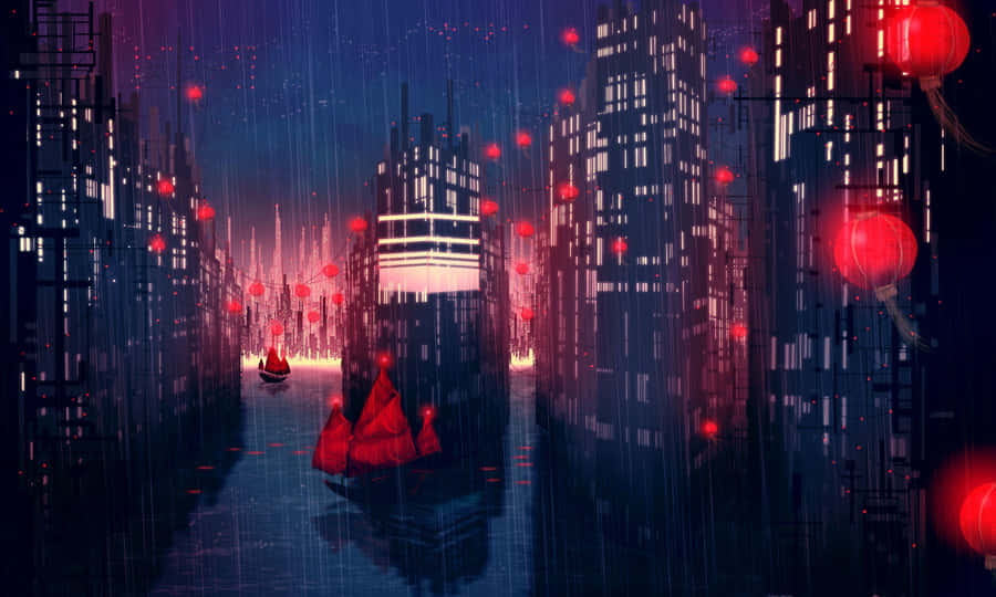 Cyberpunk Rainy Night Cityscape Wallpaper