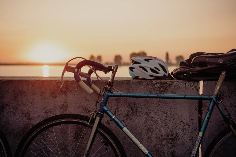 Cycling Waterfront Wall Sunset Wallpaper