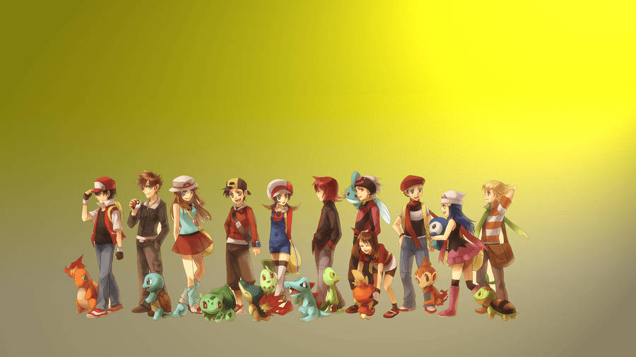 Cyndaquil With Other Pokemons And Owners Wallpaper