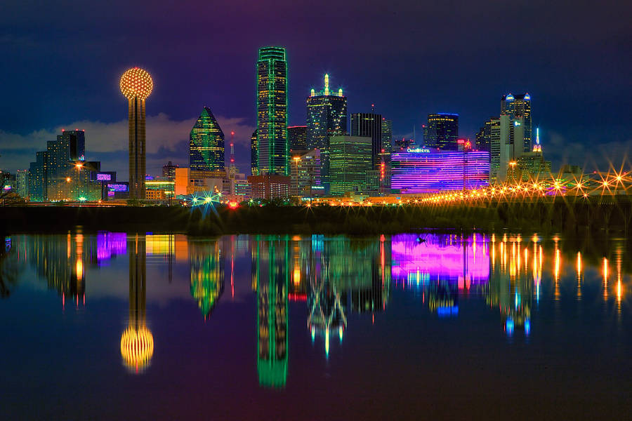 Dallas Skyline Trinity River At Night Wallpaper