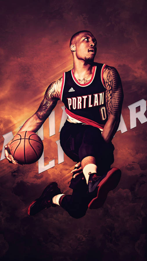 Damian Lillard Dribbling Cool Basketball Iphone Wallpaper