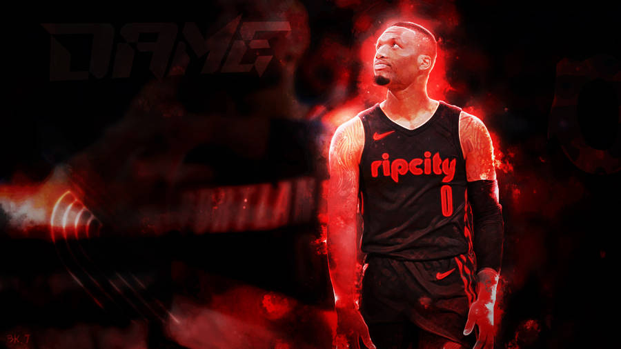 Damian Lillard Flaming Red Wallpaper