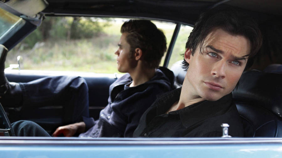 Damon Salvatore Inside The Car Wallpaper