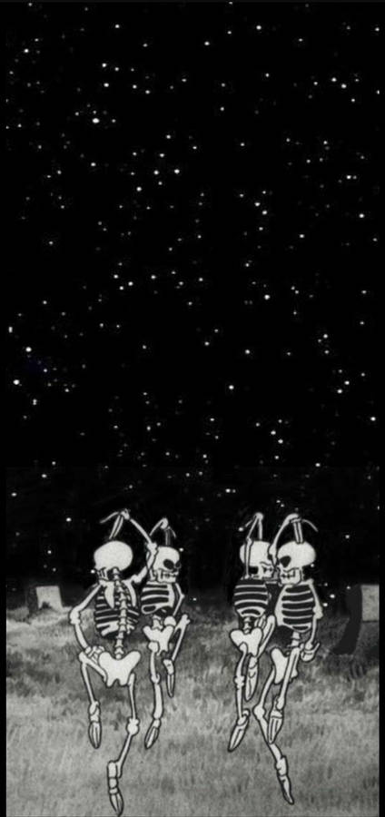 Dancing Group Skeleton Aesthetic Night Sky Wallpaper