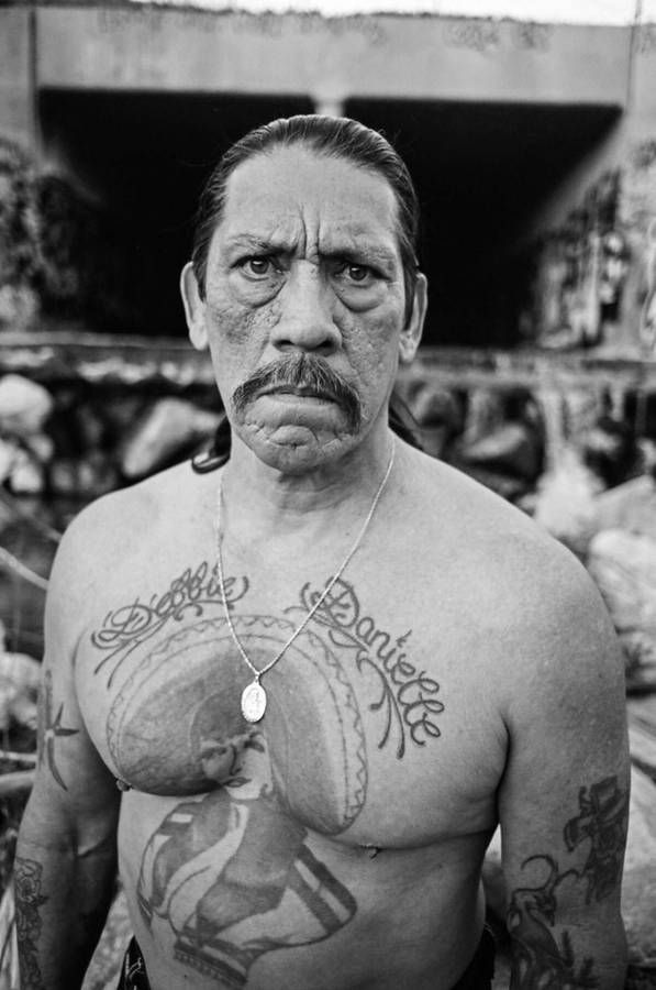 Danny Trejo Exposing His Body Tattoos Wallpaper