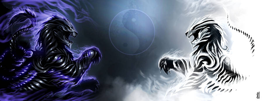 Dark And Light Dragon With Yin Yang Wallpaper