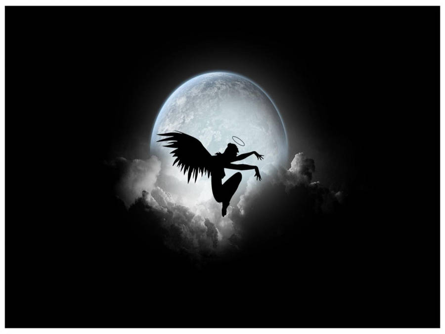 Dark Angel Moon Silhouette Wallpaper