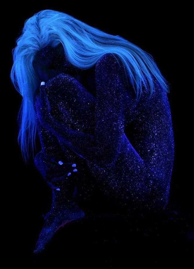 Dark Blue Aesthetic Tumblr Glowing Woman Wallpaper