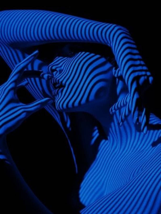 Dark Blue Aesthetic Tumblr Woman With Striped Shadow Wallpaper