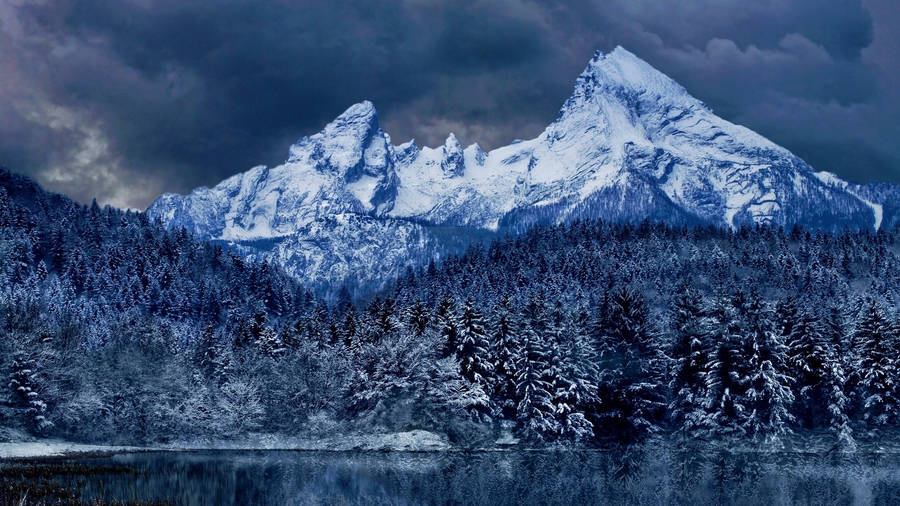 Dark Blue Clouds Over Mountains Wallpaper