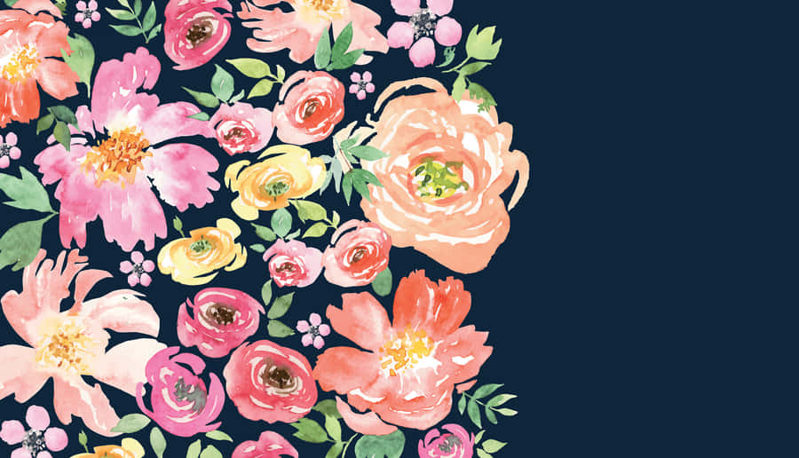 Dark Blue Floral Nice Desktop Wallpaper